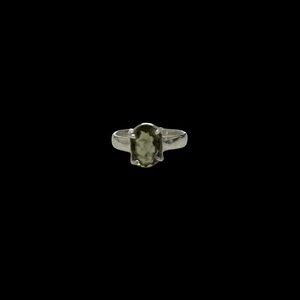 Platinum over 925 Silver Oval Cut Green Amethyst Ring - Size 5